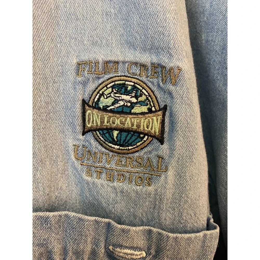 Universal Studios Film Crew Embroidered Denim Shirt XL Blue